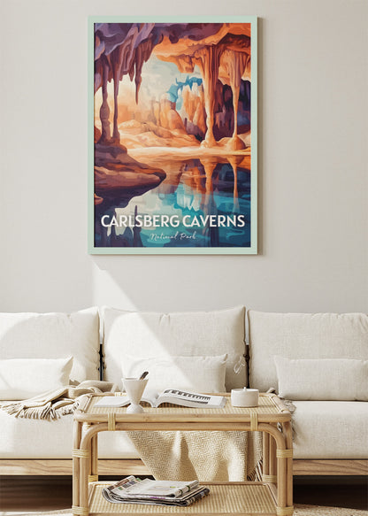 Carlsberg Caverns National Park Poster & Canvas Print – Illustrated Cave Stalactite & Stalagmite Artwork Wall Art