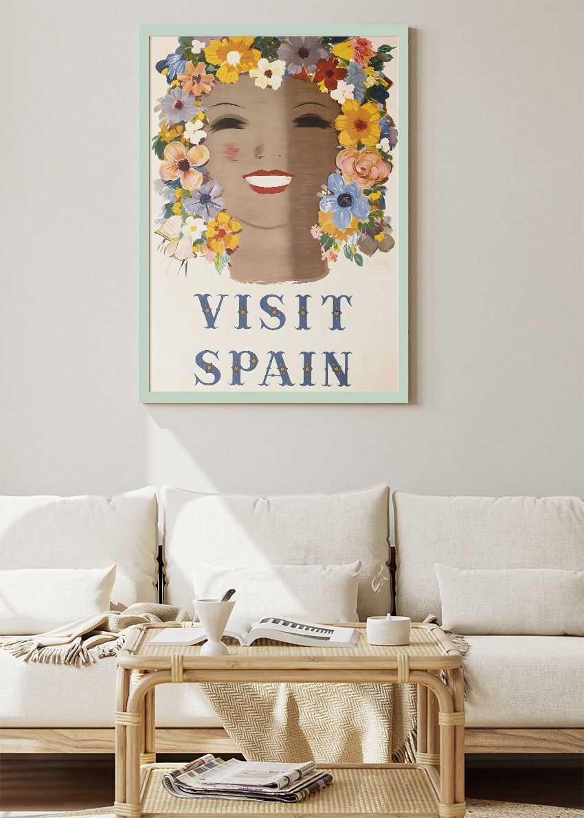 Visit Spain Poster & Canvas Print – Vintage Floral Travel Artwork