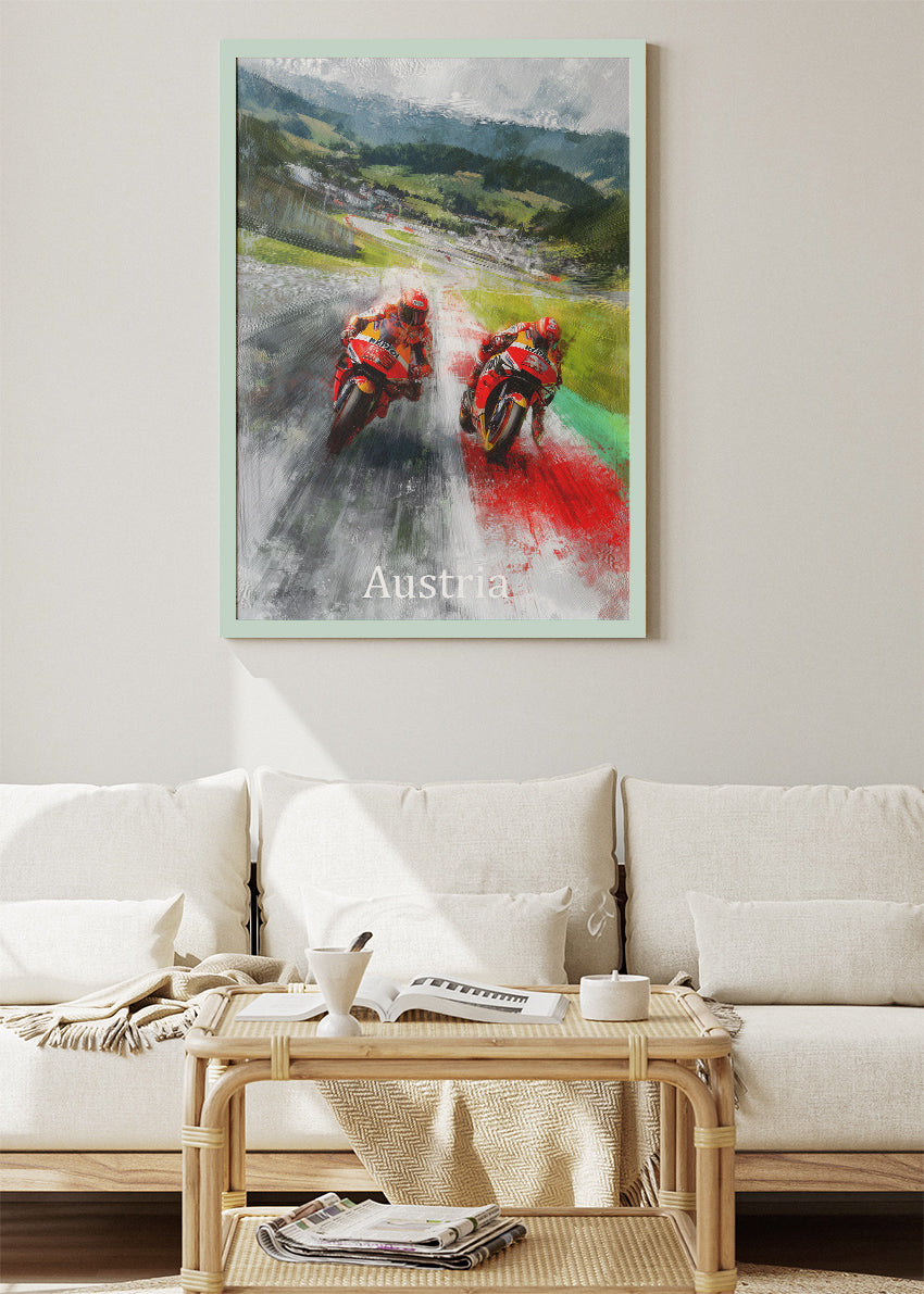 Austria MotoGP Rain Racing Alpine Circuit Wall Art Poster & Canvas