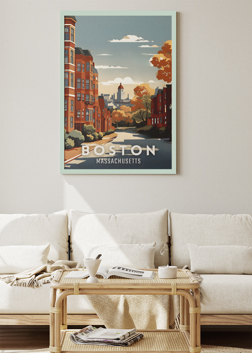 Boston Massachusetts Poster & Canvas Print – Autumn Cityscape Illustration