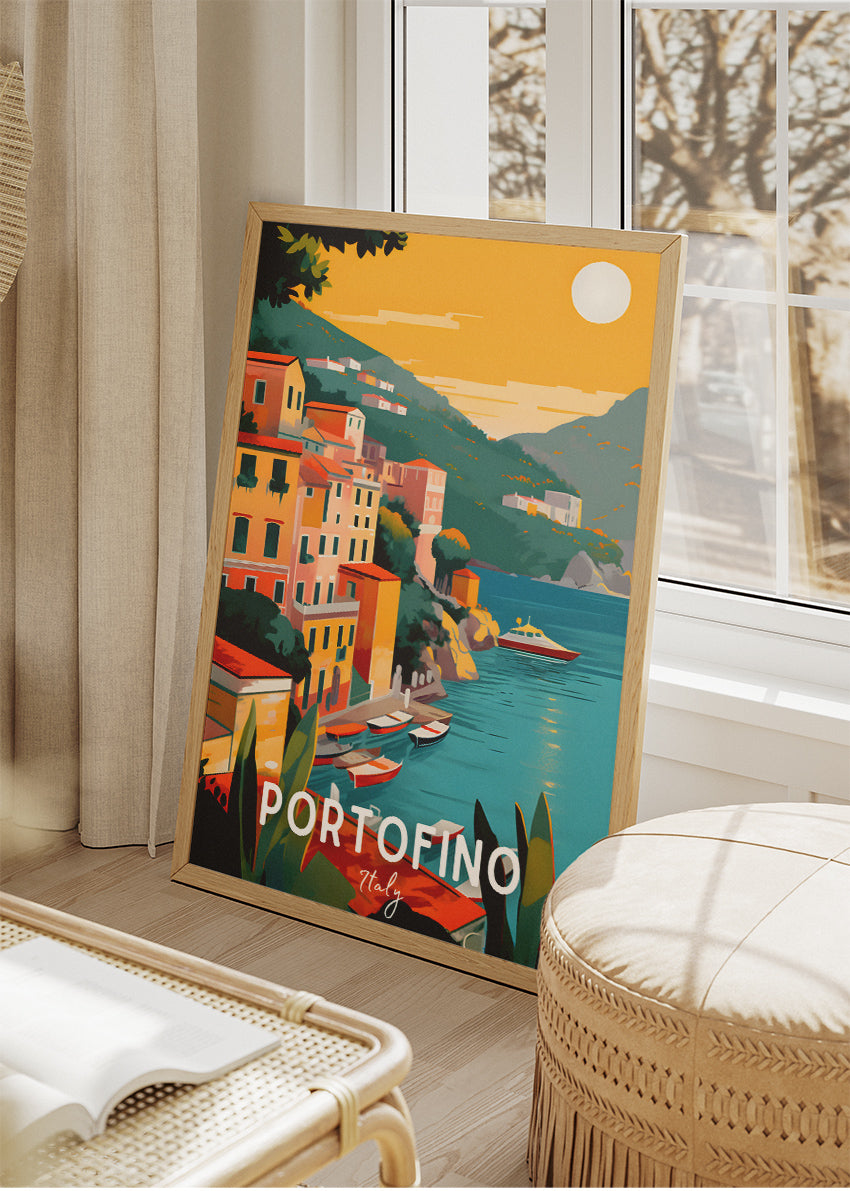 Portofino Italy Coastline Poster & Canvas Print – Illustrated Italian Riviera Art