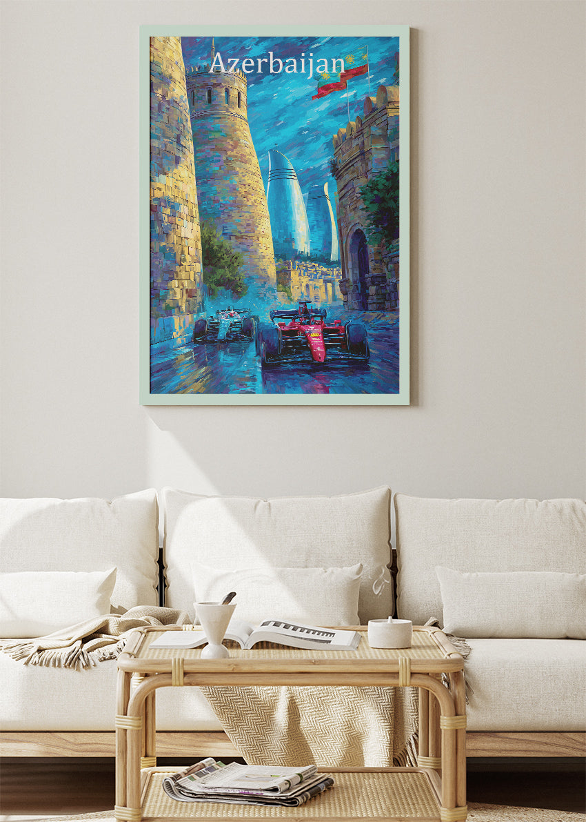 Azerbaijan Formula Racing Poster & Canvas Print | Baku Street Circuit Motorsport Wall Art