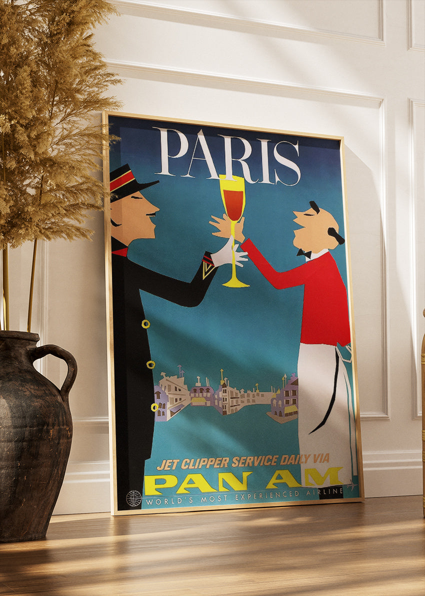 Paris France Poster & Canvas Print – Vintage Pan Am Airline Retro Art
