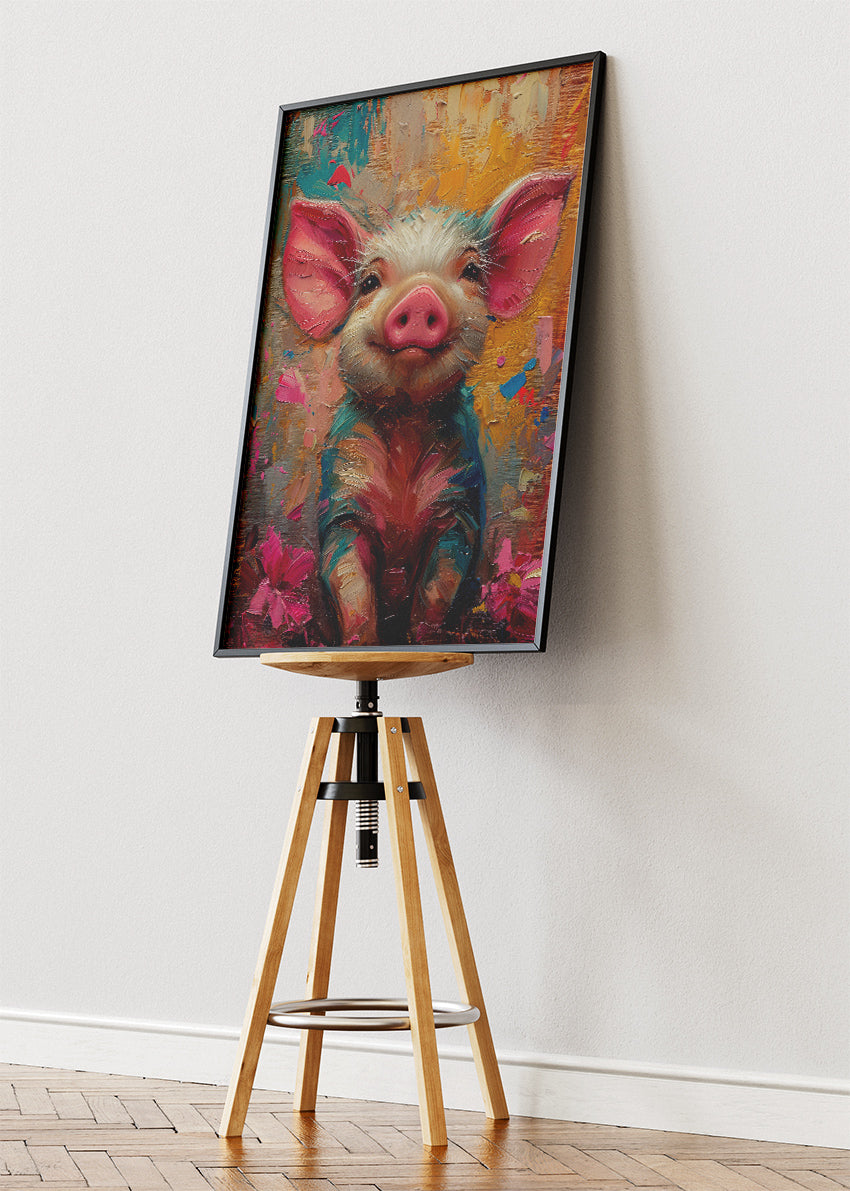 Cute Piglet Canvas Print & Poster – Colorful Farm Animal Wall Art