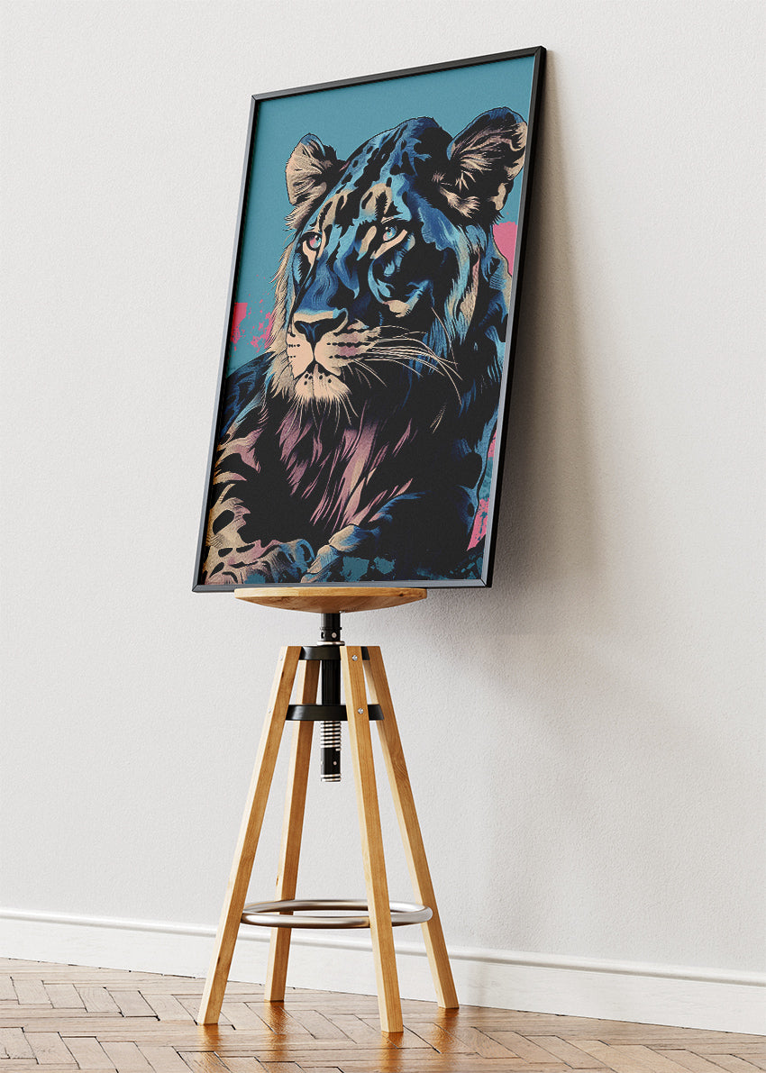Blue Lion Canvas Print & Poster – Modern Wildlife Wall Art
