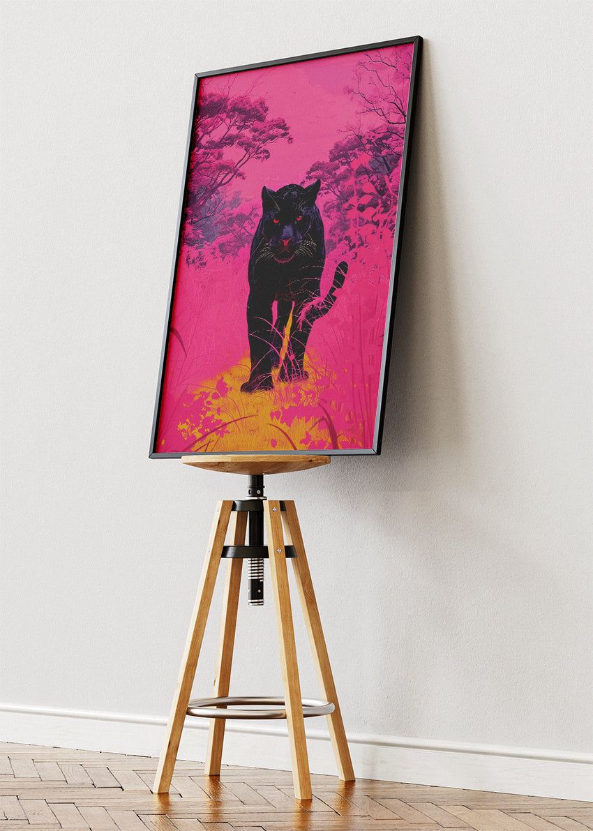 Neon Panther Canvas Print & Poster – Pink Modern Wildlife Wall Art
