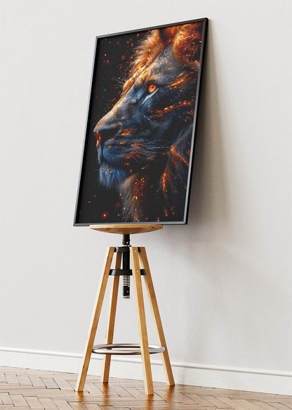 Fiery Lion Poster & Canvas Print – Glowing Ember Wildlife Art