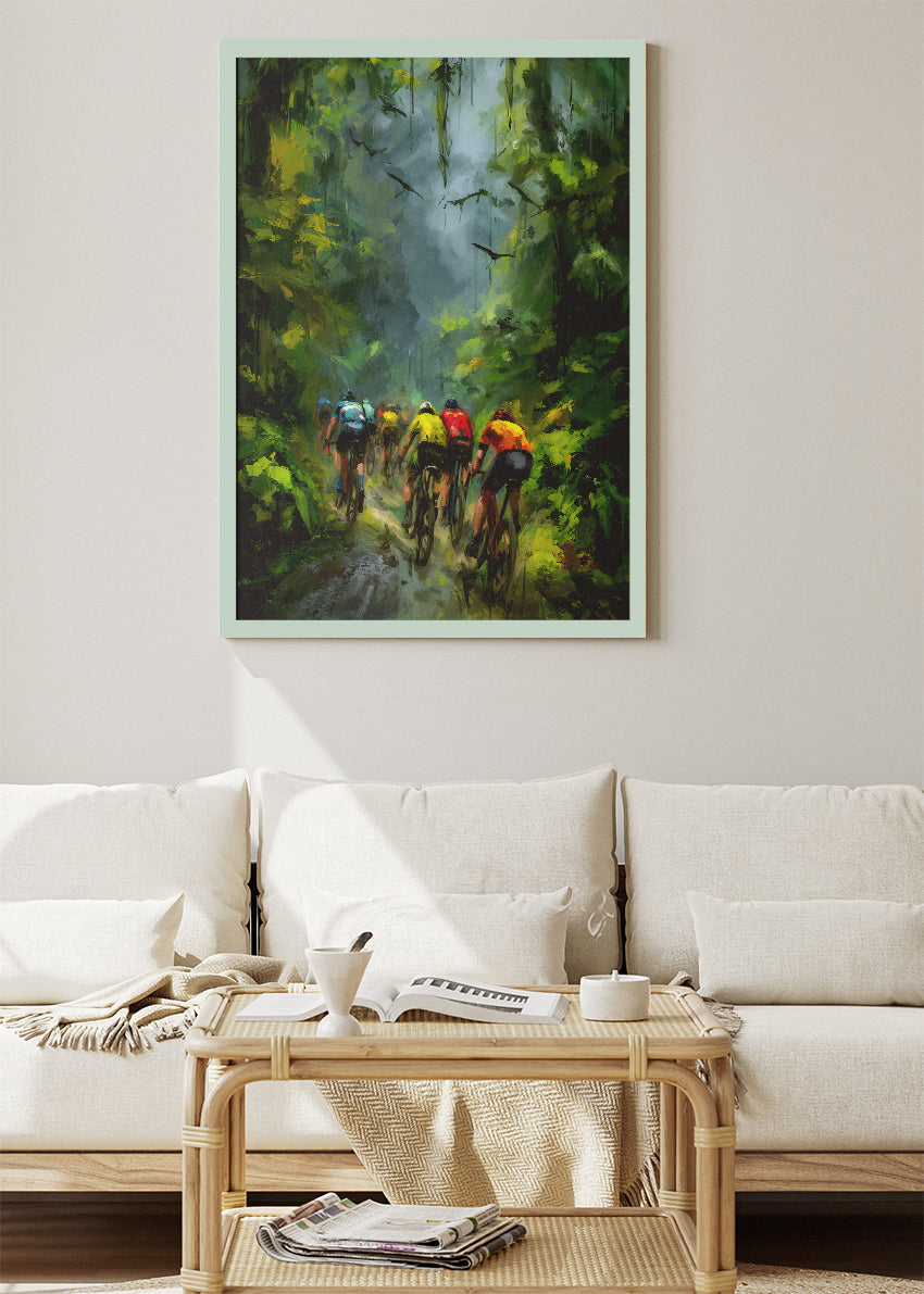 Forest Peloton Cycling Art Print & Canvas – Lush Green Endurance Road Cycling Wall Art