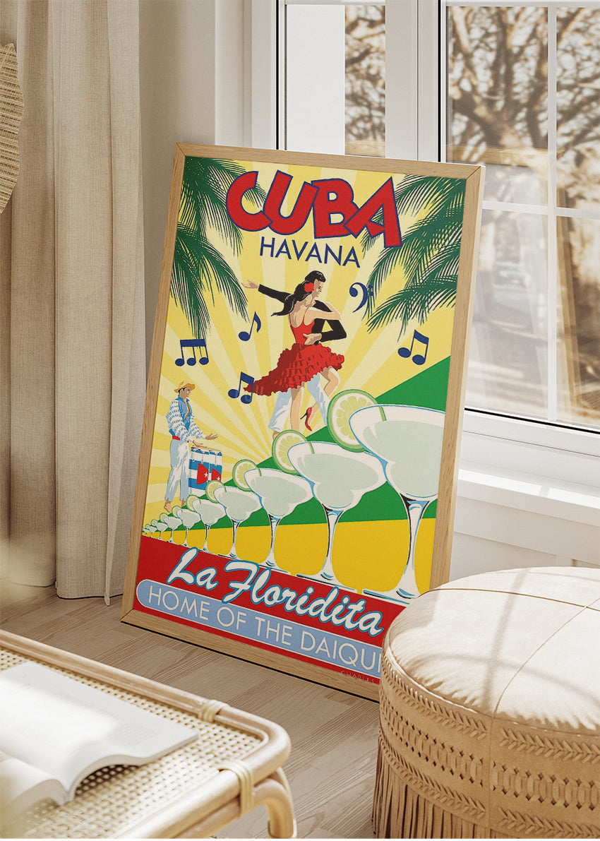 Cuba Havana La Floridita Vintage Poster & Canvas Print – Retro Daiquiri Bar Dance Illustration