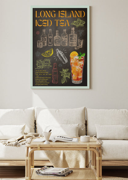 Long Island Iced Tea Vintage Cocktail Poster & Canvas Print | Bar Recipe Wall Art