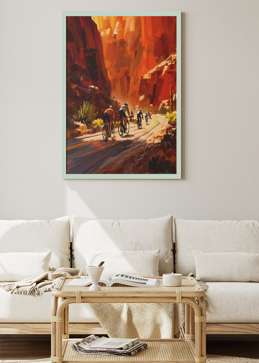 Road Cycling Canyon Art Print & Canvas – Dynamic Cyclist Wall Art