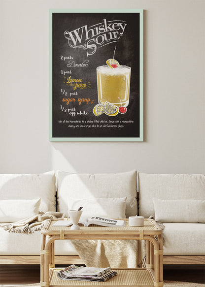 Whiskey Sour Chalkboard Cocktail Poster & Canvas Print – Vintage Bar Recipe Wall Art – AI PRINT LAB