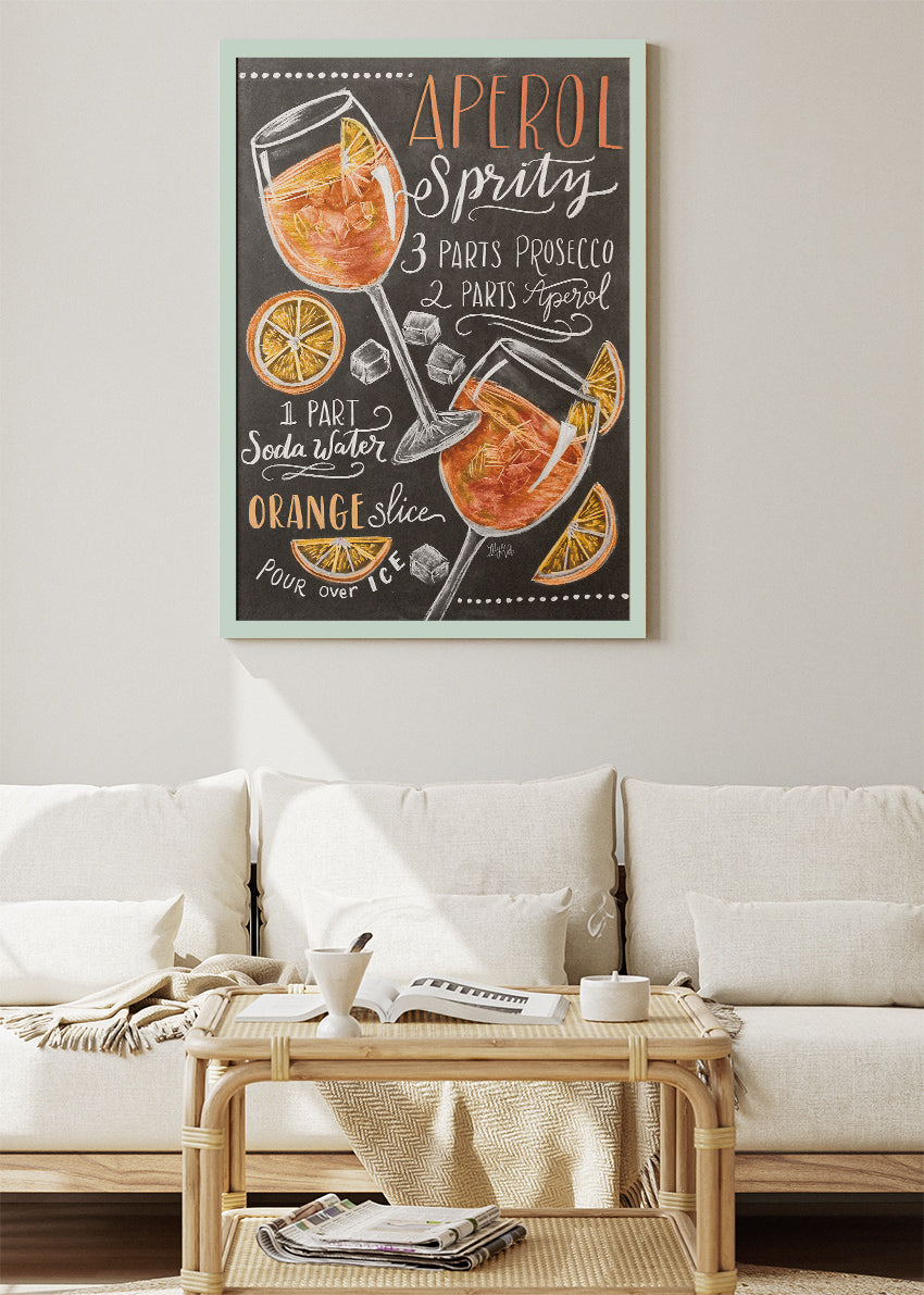 Aperol Spritz Chalkboard Recipe Poster & Canvas Print | Vintage Cocktail Wall Art