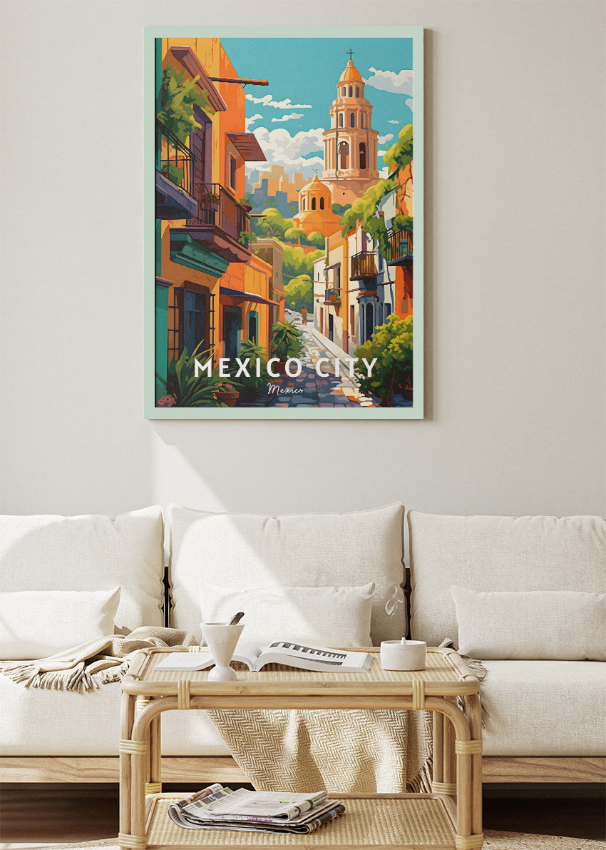 Mexico City Poster & Canvas Print – Illustrated Historic Colonial Street Art