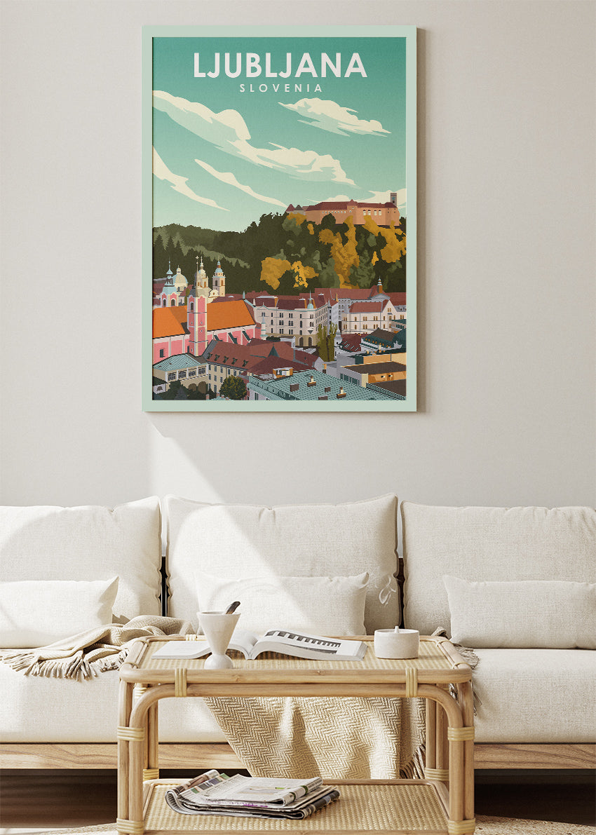 Ljubljana Slovenia Poster & Canvas Print – Vintage Illustrated City Travel Art