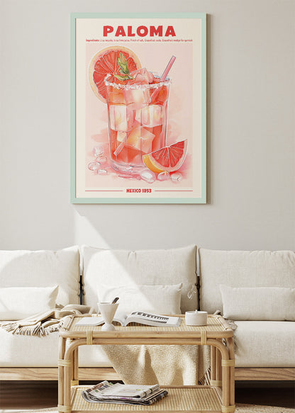 Paloma Cocktail Poster & Canvas Print | Minimal Grapefruit Tequila Wall Art