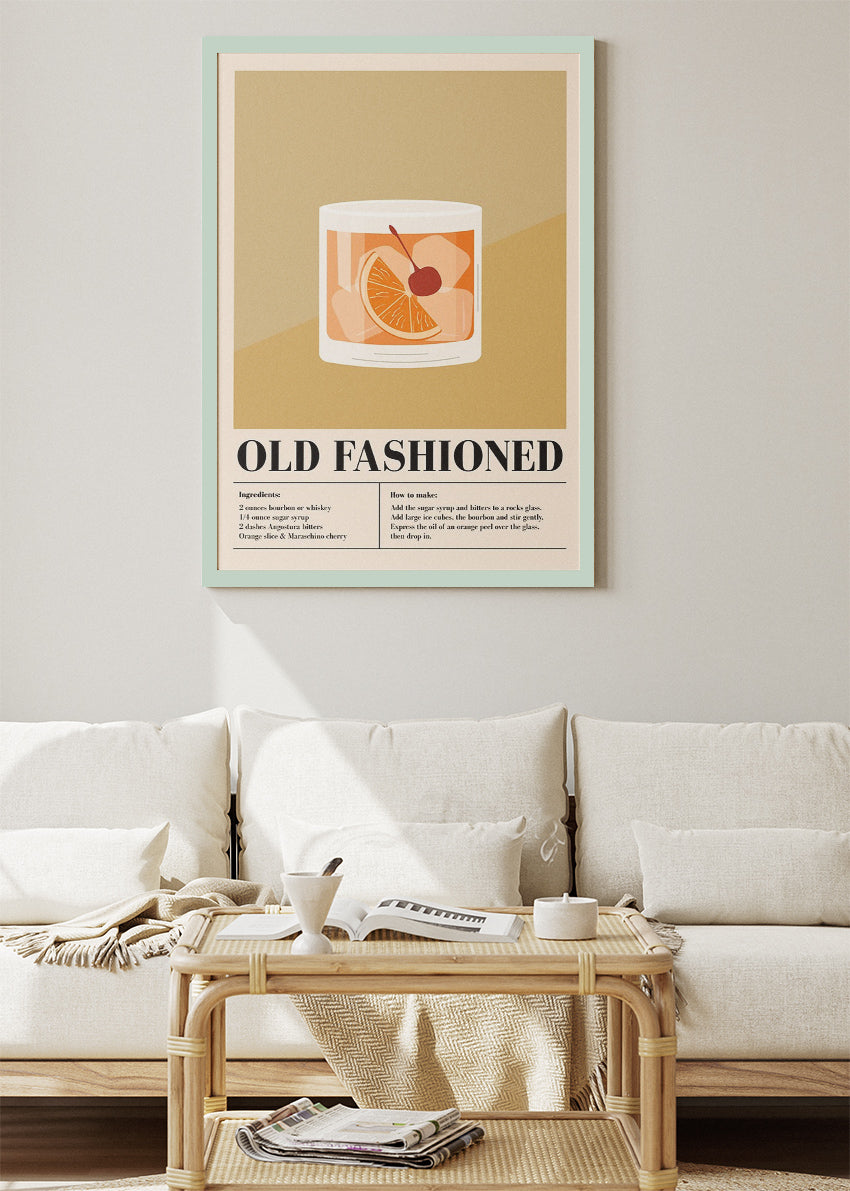 Old Fashioned Minimal Cocktail Poster & Canvas Print | Classic Bar Wall Art