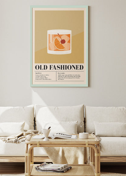 Old Fashioned Minimal Cocktail Poster & Canvas Print | Classic Bar Wall Art