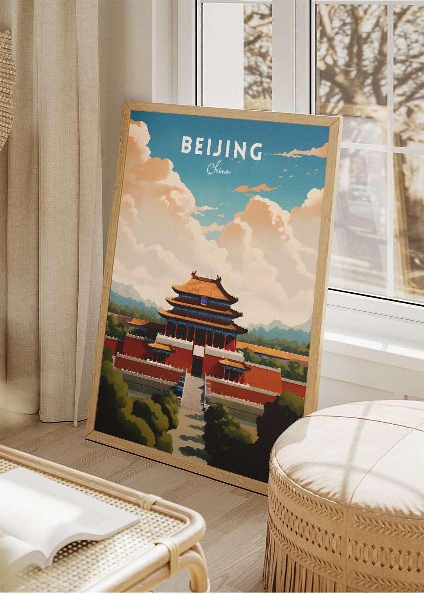 Beijing China Travel Poster & Canvas Print – Forbidden City Illustration Wall Art