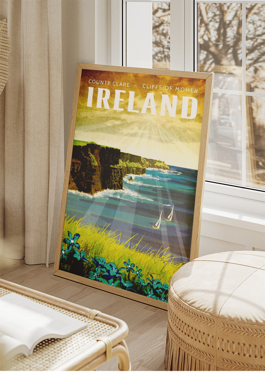 Ireland Cliffs of Moher Poster & Canvas Print – Vintage County Clare Coastal Art