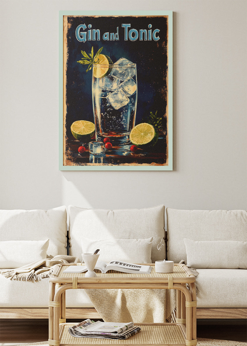 Gin and Tonic Vintage Cocktail Poster & Canvas Print | Classic Bar Wall Art