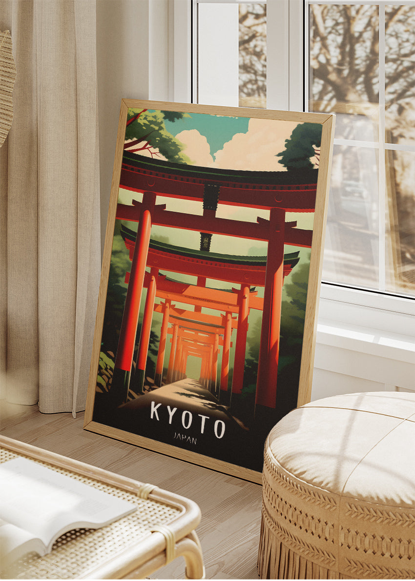 Kyoto Japan Poster & Canvas Print – Illustrated Torii Gate Path Art