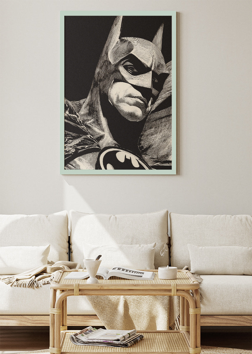 Batman Dark Knight Portrait – Monochrome Superhero Canvas & Poster Print – AI PRINT LAB