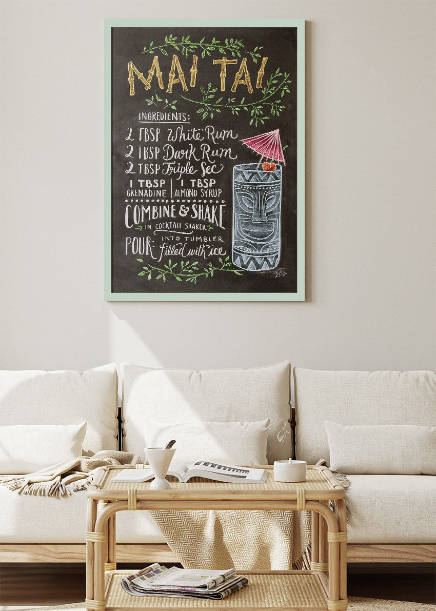 Mai Tai Chalkboard Cocktail Recipe Poster & Canvas Print | Vintage Bar Wall Art