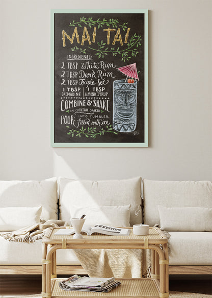 Mai Tai Chalkboard Cocktail Recipe Poster & Canvas Print | Vintage Bar Wall Art