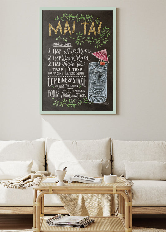 Mai Tai Chalkboard Cocktail Recipe Poster & Canvas Print | Vintage Bar Wall Art
