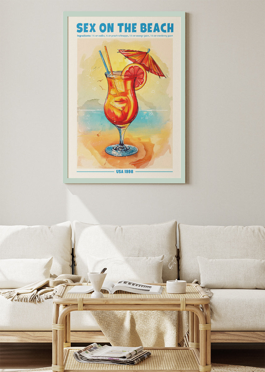 Sex on the Beach Vintage Cocktail Poster & Canvas Print | Summer Bar Wall Art