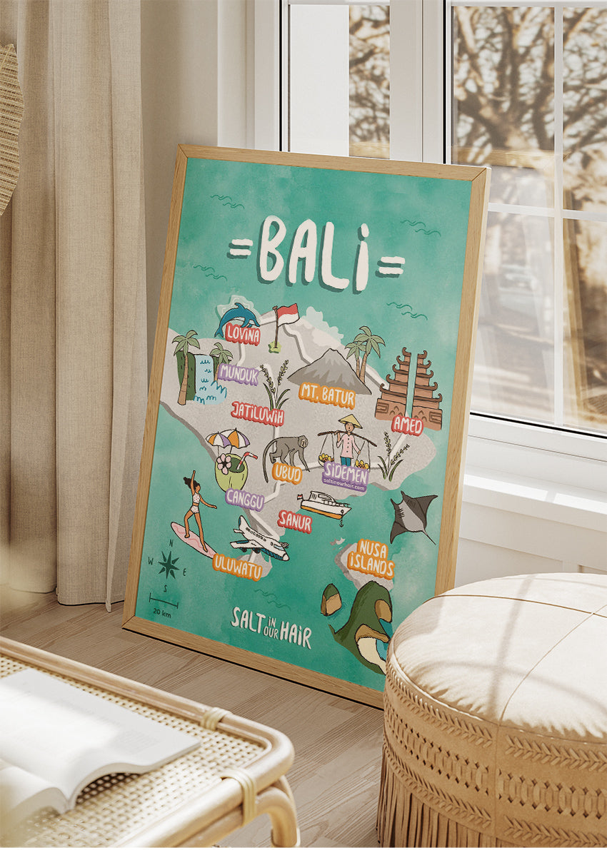 Bali Illustrated Map Poster & Canvas Print – Travel Map Wall Art