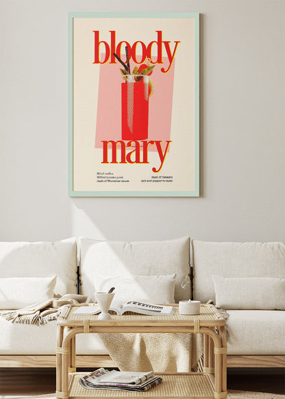 Bloody Mary Modern Cocktail Poster & Canvas Print | Minimalist Bar Wall Art