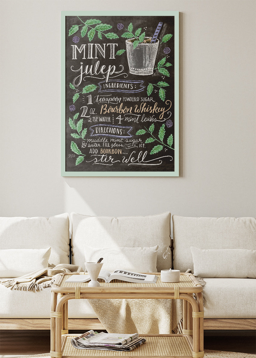 Mint Julep Chalkboard Cocktail Recipe Poster & Canvas Print | Vintage Bar Wall Art