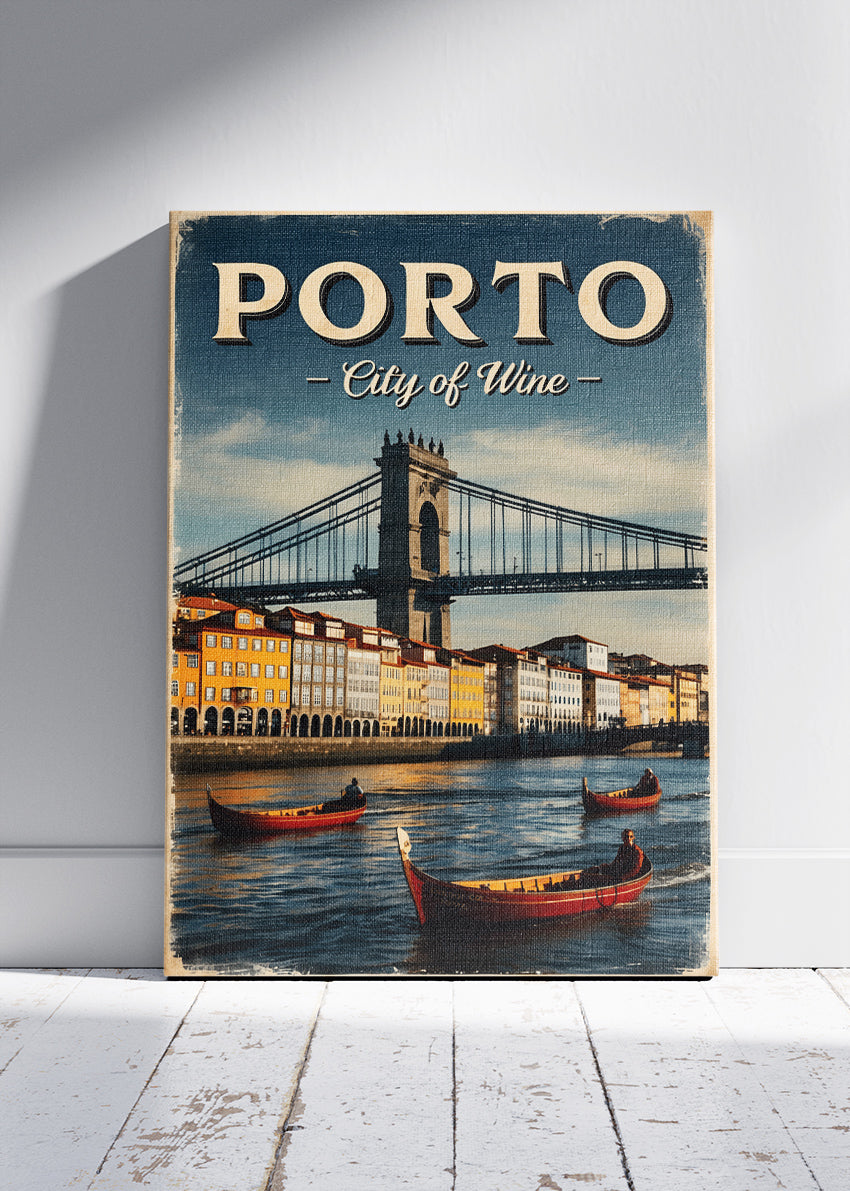 Porto City of Wine Poster & Canvas Print – Vintage Illustrated Portugal Travel Art