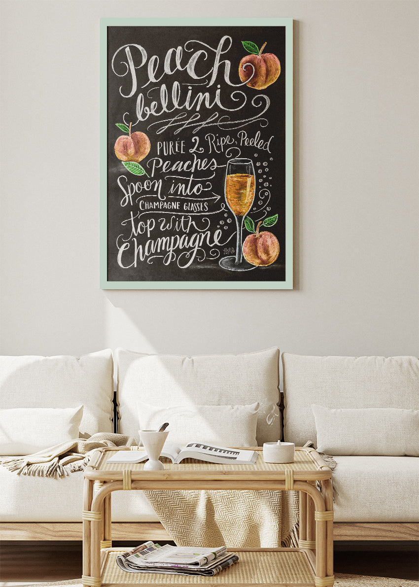Peach Bellini Chalkboard Poster & Canvas Print | Elegant Cocktail Recipe Wall Art