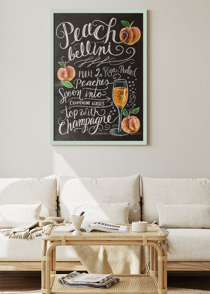 Peach Bellini Chalkboard Poster & Canvas Print | Elegant Cocktail Recipe Wall Art