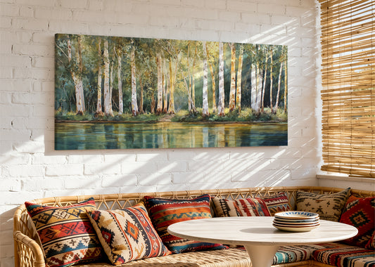 Forest Reflection Landscape Canvas Wall Art – Panoramic Nature Print – AI PRINT LAB