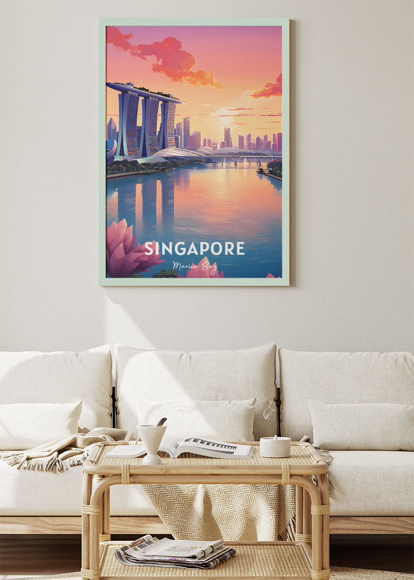 Singapore Marina Bay Poster & Canvas Print – Illustrated Sunset Skyline Art