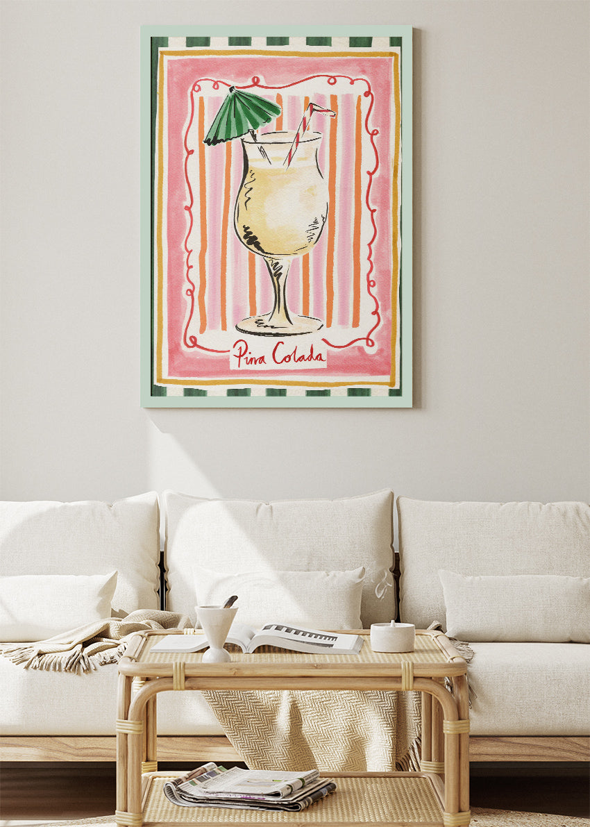 Piña Colada Cocktail Poster & Canvas Print | Vintage Tropical Bar Wall Art