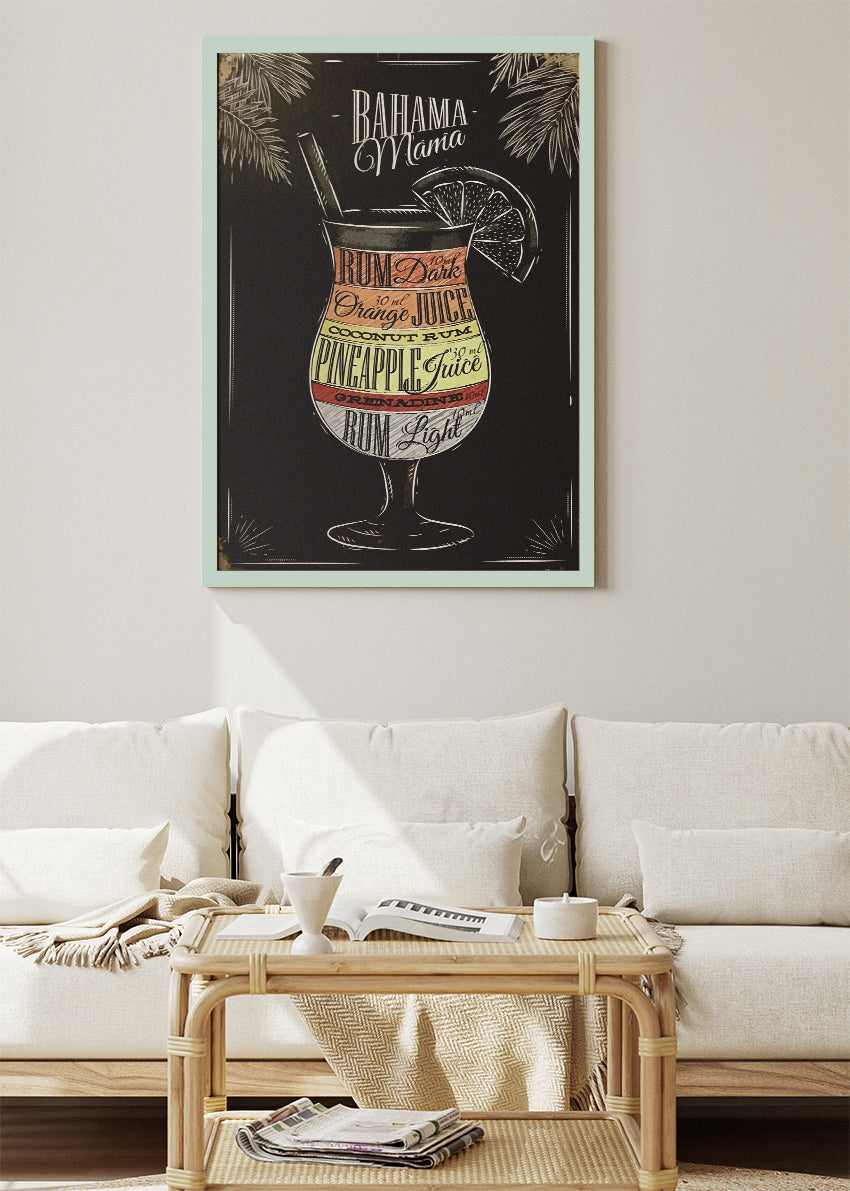 Bahama Mama Cocktail Poster & Canvas Print | Vintage Tropical Bar Wall Art
