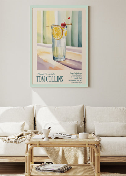 Tom Collins Classic Cocktail Poster & Canvas Print | Vintage Bar Wall Art