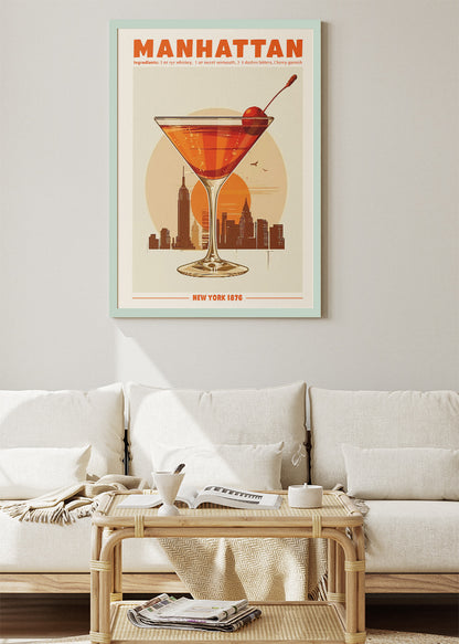 Manhattan Classic Cocktail Poster & Canvas Print | Vintage New York Bar Wall Art