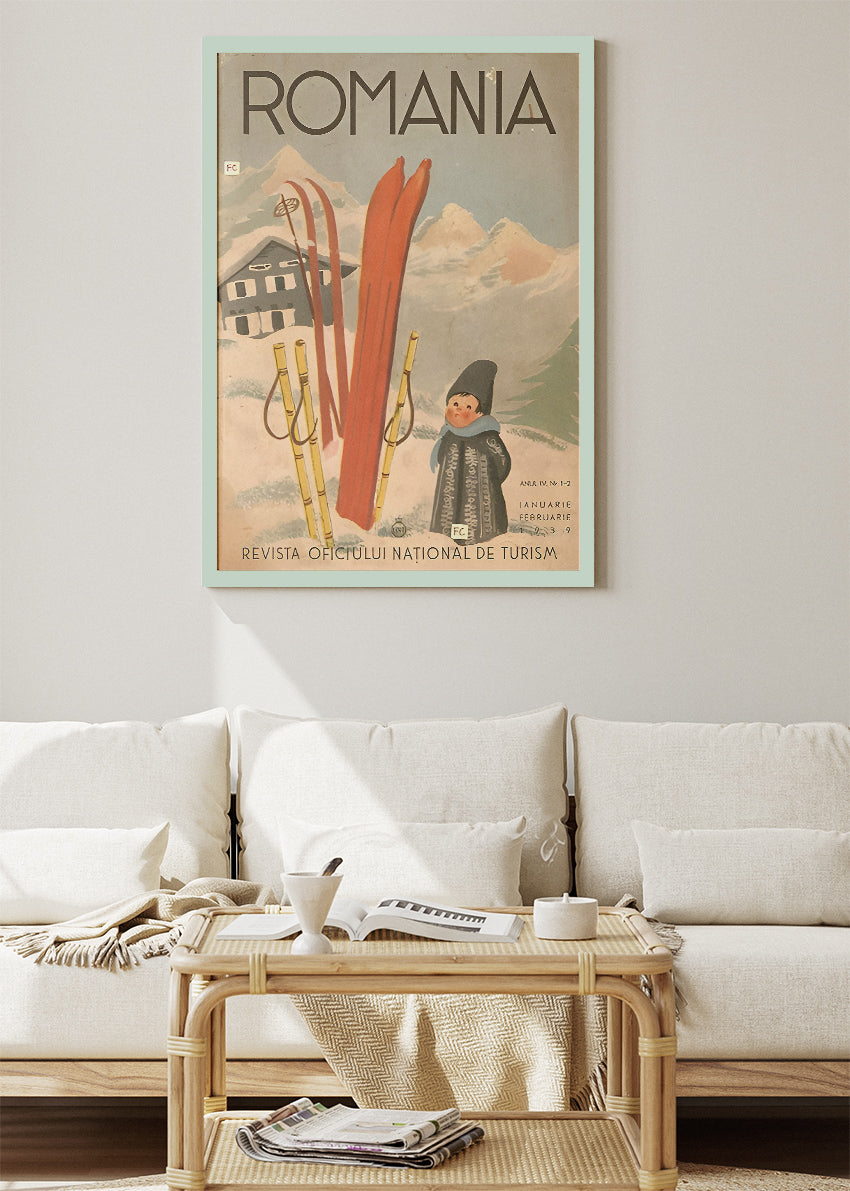 Romania Vintage Ski Poster & Canvas Print – Retro Winter Travel Art