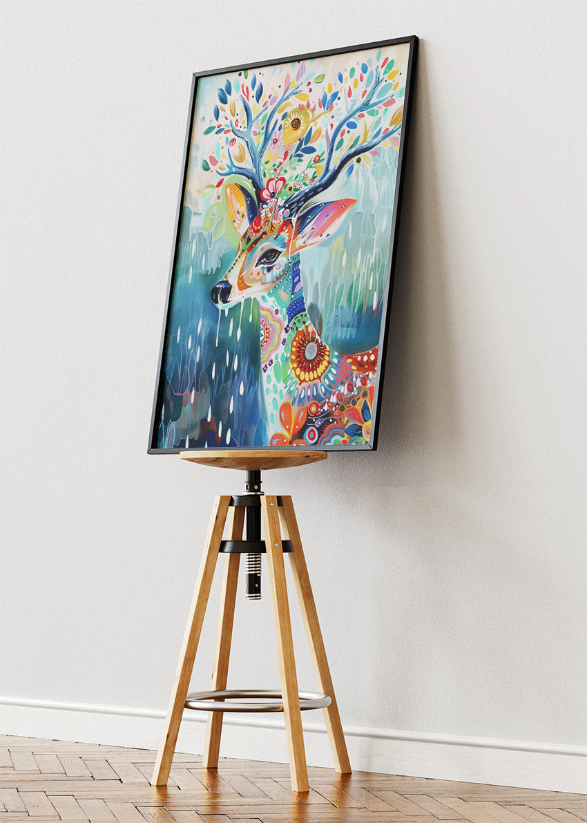 Colourful Deer Canvas Print & Poster – Boho Nature Animal Wall Art