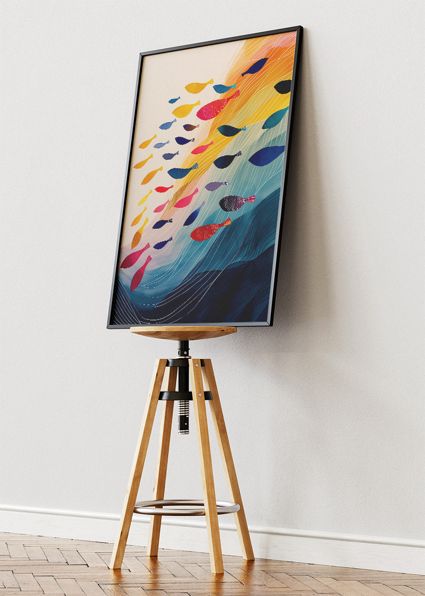 Colourful Fish Flow Canvas Print & Poster – Modern Ocean Wall Art