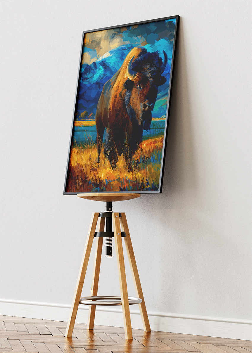 Majestic Bison Canvas Print & Poster – Wild Mountain Landscape Wall Art