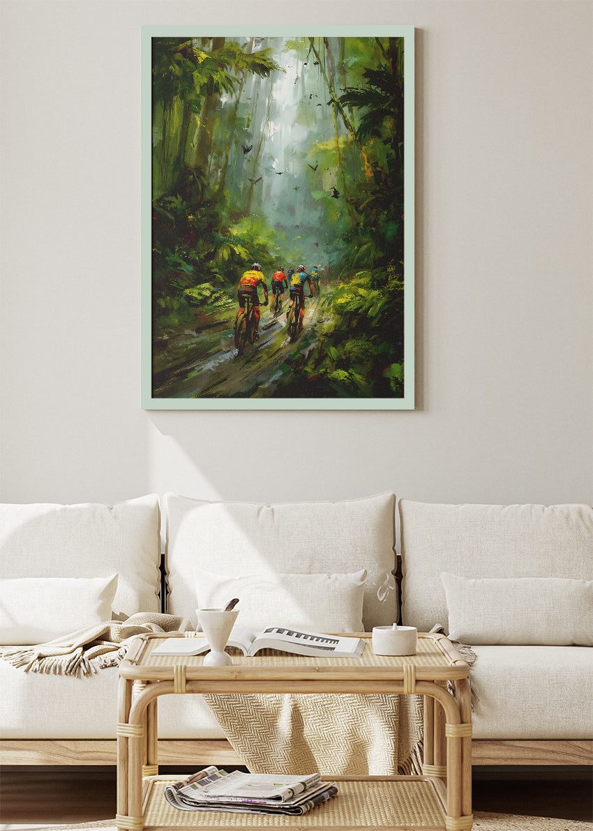 Rainforest Peloton Cycling Art Print & Canvas – Jungle Endurance Road Cycling Wall Art