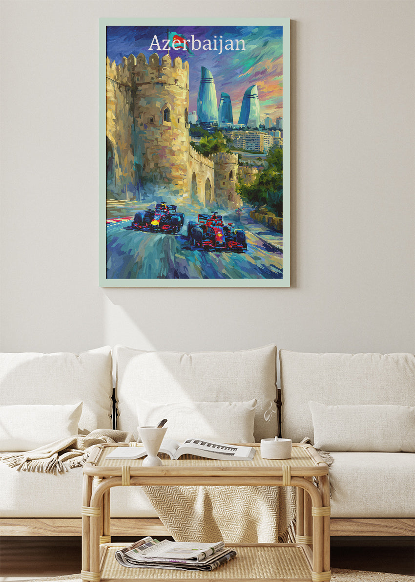 Azerbaijan Grand Prix Wall Art Poster & Canvas | Baku Formula 1 Racing Cityscape Print