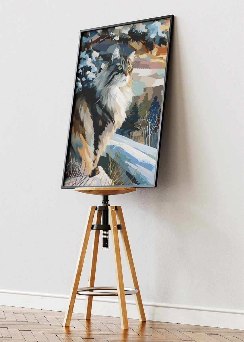 Majestic Forest Cat Canvas Print & Poster – Winter Wildlife Wall Art